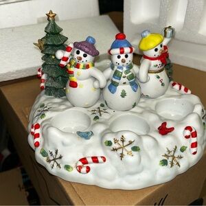 PartyLite White and Red Holiday Decor Snowman Wonderland